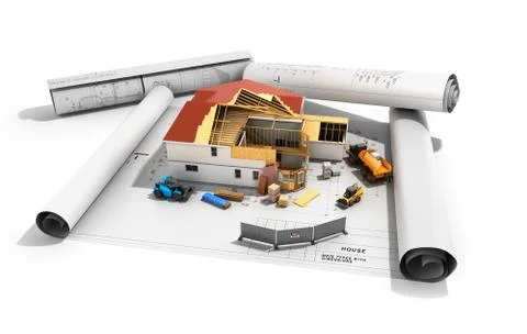Construction concept House in building process Three-dimensional image 3d ren Ilustración de archivo