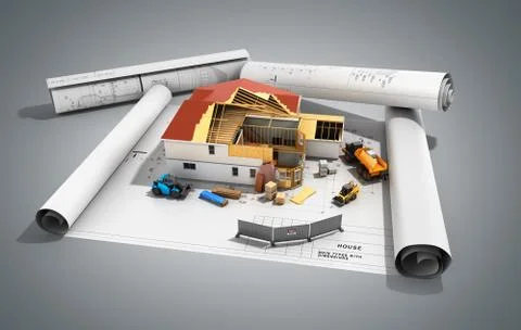Construction concept House in building process Three-dimensional image 3d ren Stock Illustration