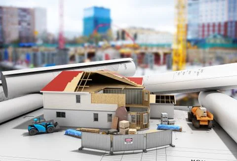 Construction concept House in building process Three-dimensional image 3d ren Ilustración de archivo