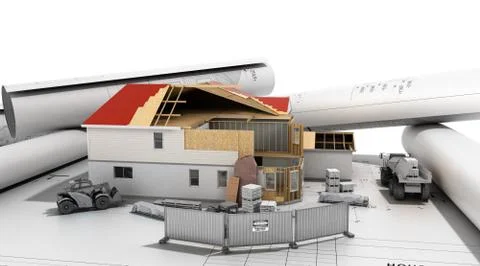 Construction concept House in building process Three-dimensional image 3d ren Ilustración de archivo