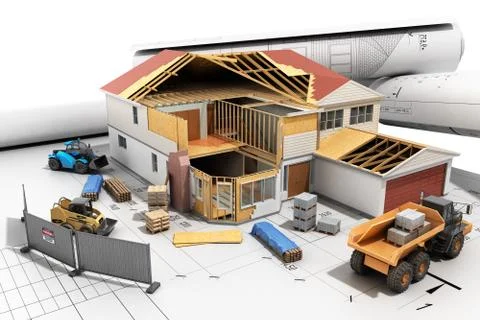 Construction concept House in building process Three-dimensional image 3d ren Illustrazione stock