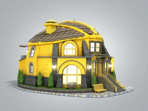 Construction concept house in the form of a construction helmet 3d render on Stock Illustration
