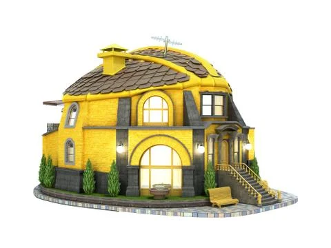 Construction concept house in the form of a construction helmet 3d render on Stock Illustration