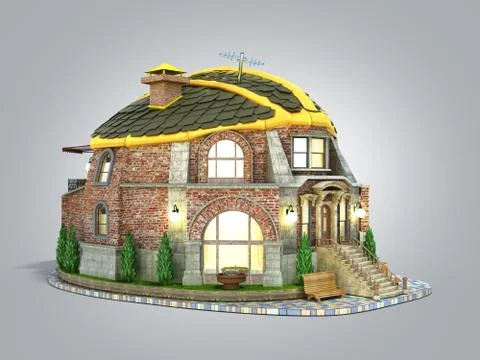 Construction concept house in the form of a construction helmet 3d render on  Stock Illustration