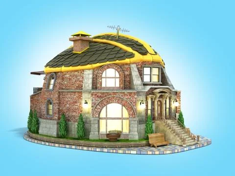 Construction concept house in the form of a construction helmet 3d render on  Stock Illustration