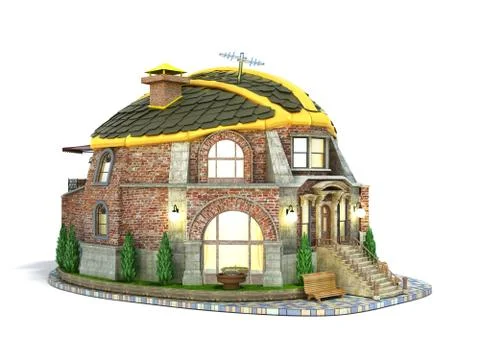 Construction concept house in the form of a construction helmet 3d render on  Stock Illustration