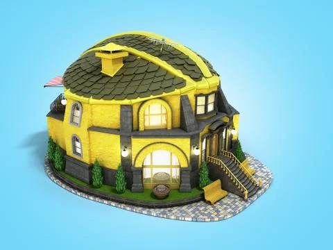 Construction concept house in the form of a construction helmet 3d render on  Stock Illustration