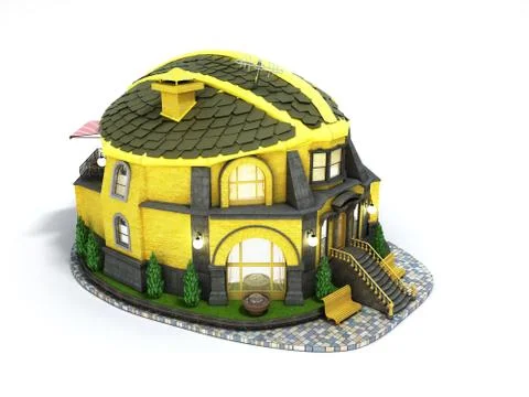 Construction concept house in the form of a construction helmet 3d render on  Stock Illustration