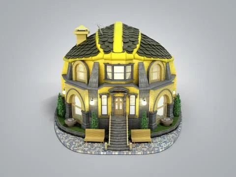 Construction concept house in the form of a construction helmet 3d render on  Stock Illustration