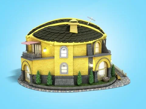 Construction concept house in the form of a construction helmet 3d render on  Stock Illustration