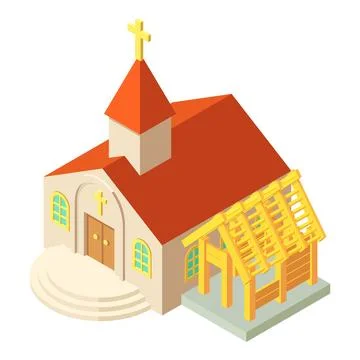 Construction concept icon isometric vector. Construction building near church Ilustración de archivo