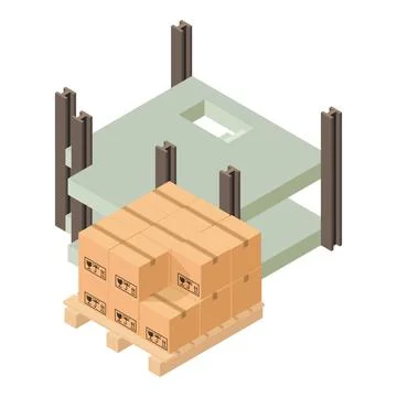 Construction concept icon isometric vector. New building frame and wood pallet Ilustración de archivo