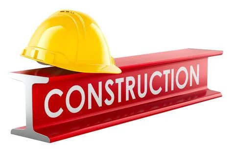 Construction concept. Metal beam and construction hard hat. 3D rendering Stock Illustration