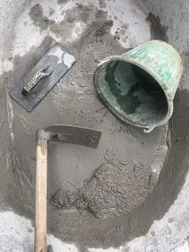 Construction concept, The mixing of stone, Cement, Sand together to make a .. Stock Photos
