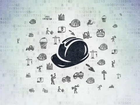 Construction concept: Safety Helmet on Digital Data Paper background Stock Illustration