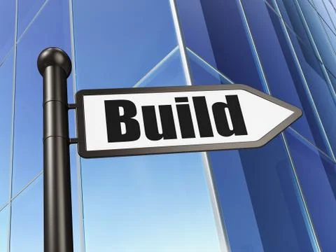 Construction concept: sign Build on Building background Ilustración de archivo