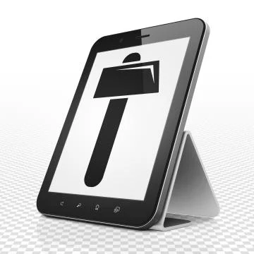 Construction concept: Tablet Computer with Hammer on display 스톡 일러스트