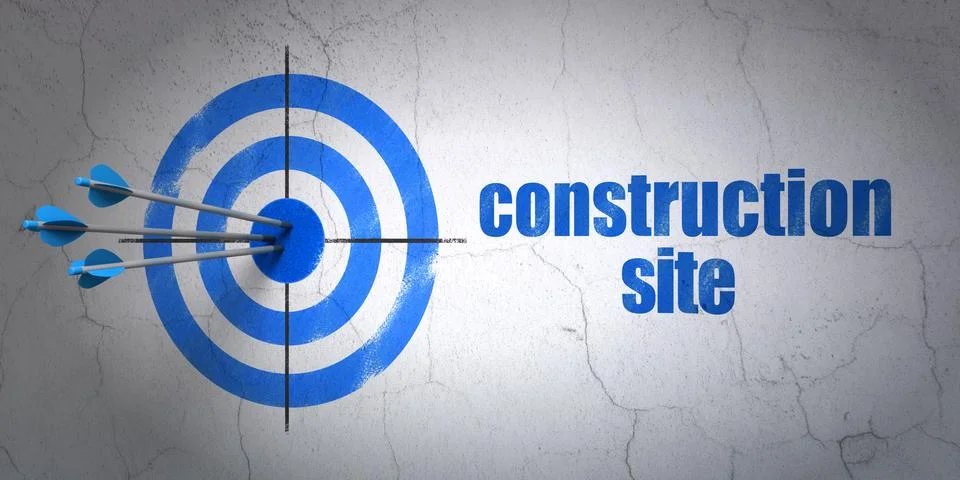 Construction concept: target and Construction Site on wall background Ilustración de archivo