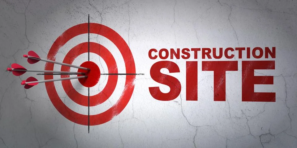 Construction concept: target and Construction Site on wall background Ilustración de archivo