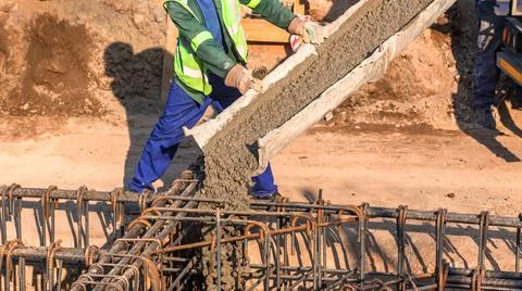 Construction Concrete Pouring Close Up Abstract Stock Photos