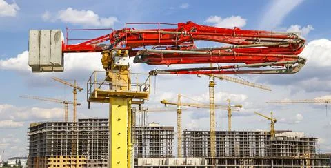 Construction concrete pump on the background construction site Stock Photos