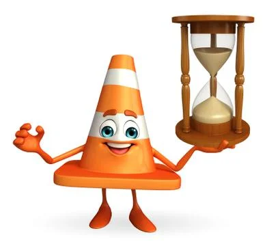 Construction cone character with sand clock Stock Illustration