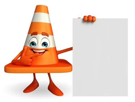 Construction cone character with sign Stock Illustration