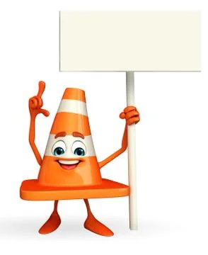 Construction cone character with sign Stock Illustration