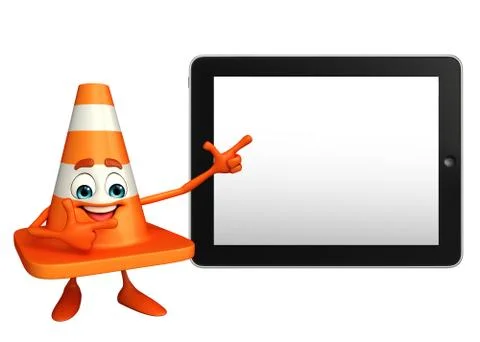 Construction cone character with tab Stock Illustration