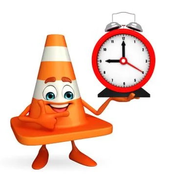 Construction cone character with table clock Stock Illustration
