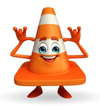 Construction cone character with teasign pose Stock Illustration