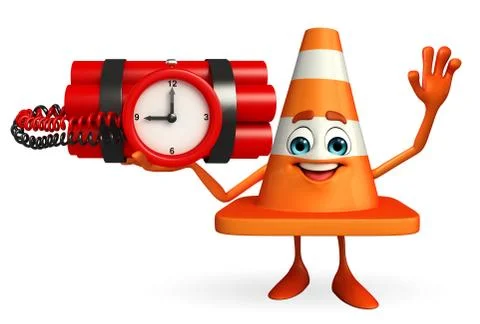 Construction cone character with time bomb Stock Illustration