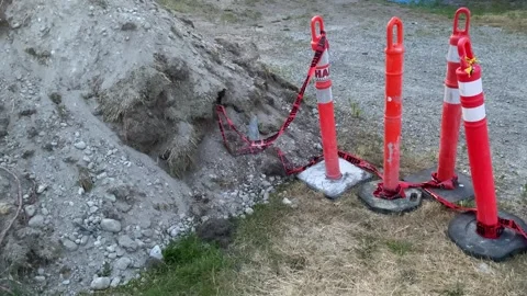 Construction cones with pile of sand Stock Footage 281916708