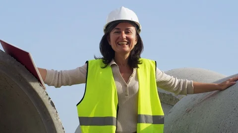 Construction, Construction Site, Outdoors, Day, Looking At Camera, Toothy Smile, Stock Footage 94019454