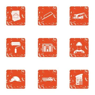 Construction contract icons set, grunge style Stock Illustration