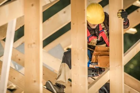 Construction Contractor Worker in His 30s Wearing Hard Hat  Stock Photos