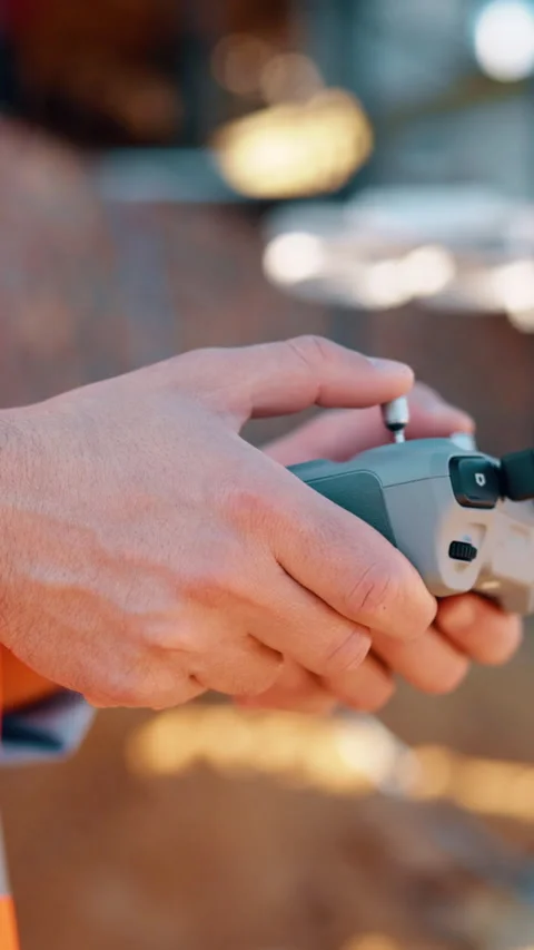 Construction, control or hands on worksite with drone, structure or progress Stock Footage 336188609
