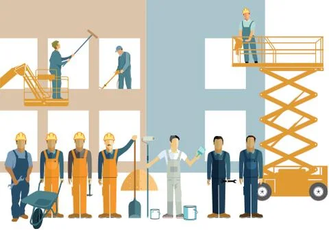 Construction, craftsmen, scaffold Stock Illustration