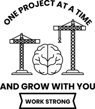 A construction crane and a brain are shown on a white background Stock Illustration
