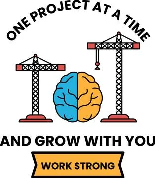 A construction crane and a brain are shown on a white background Stock Illustration