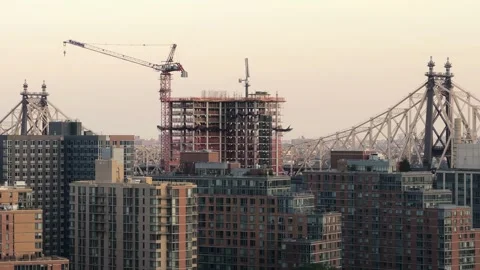 Construction crane and building development Roosevelt Island New York City NYC Stock Footage 248486528
