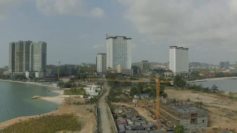 Construction Crane and building process in Cambodia Sihanoukville city Stock Footage 119364790