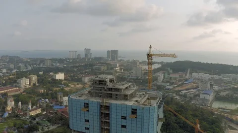 Construction Crane and building process in Cambodia Sihanoukville city Stock Footage 119365440