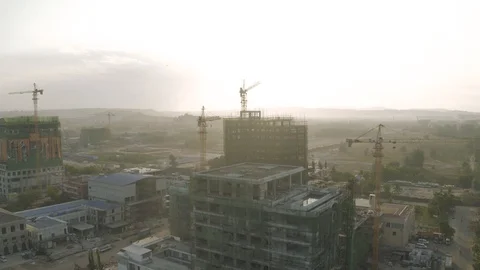 Construction Crane and building process in Cambodia Sihanoukville city 스톡 동영상 119365925