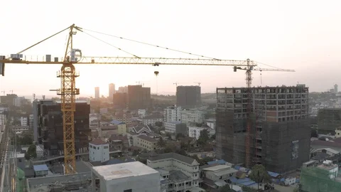 Construction Crane and building process in Cambodia Sihanoukville city Stock-Footage 119370163