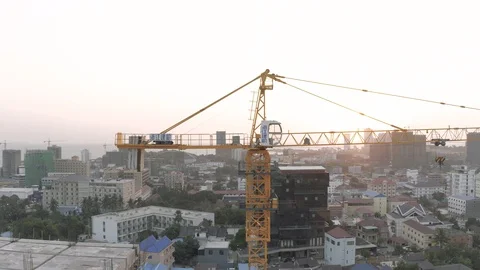 Construction Crane and building process in Cambodia Sihanoukville city Видео 119370387