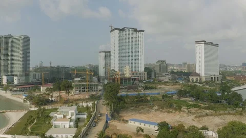 Construction Crane and building process in Cambodia Sihanoukville city Stock-Footage 119500645