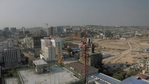 Construction Crane and building process in Cambodia Sihanoukville city 스톡 동영상 119604297