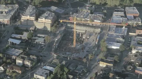 Construction Crane and Work Site in Residential Neighborhood - Aerial Stock Footage 12609120