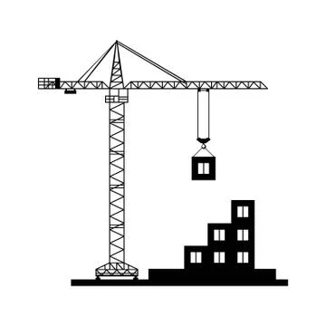 Construction crane assembles building icon. black isolated Stock Illustration